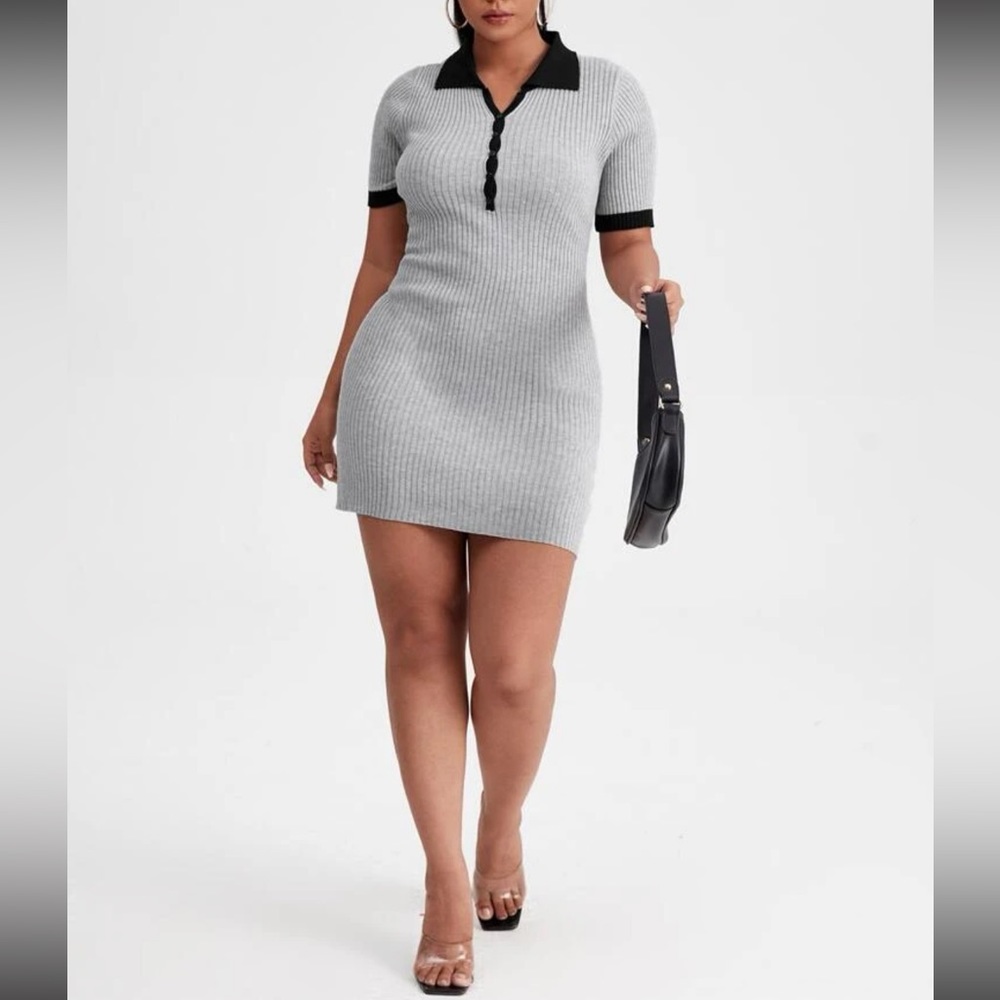 NWOT: Polo neck, short sleeved sweater dress